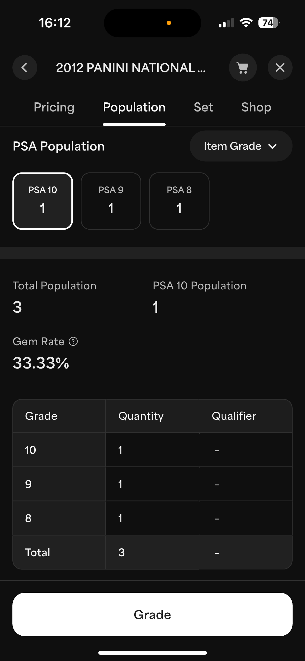 2012 PaniniNational Treasures #20 PSA Gem Mint 10!