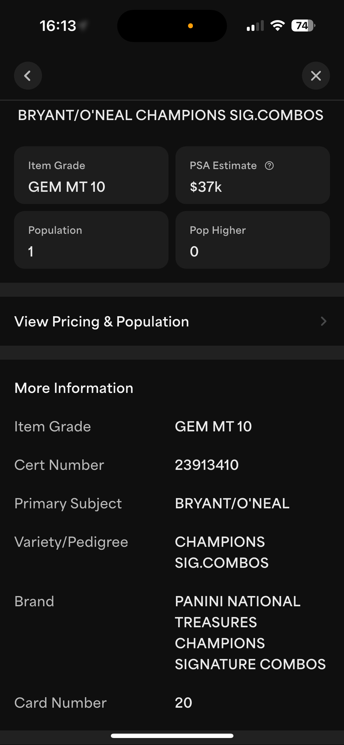 2012 PaniniNational Treasures #20 PSA Gem Mint 10!